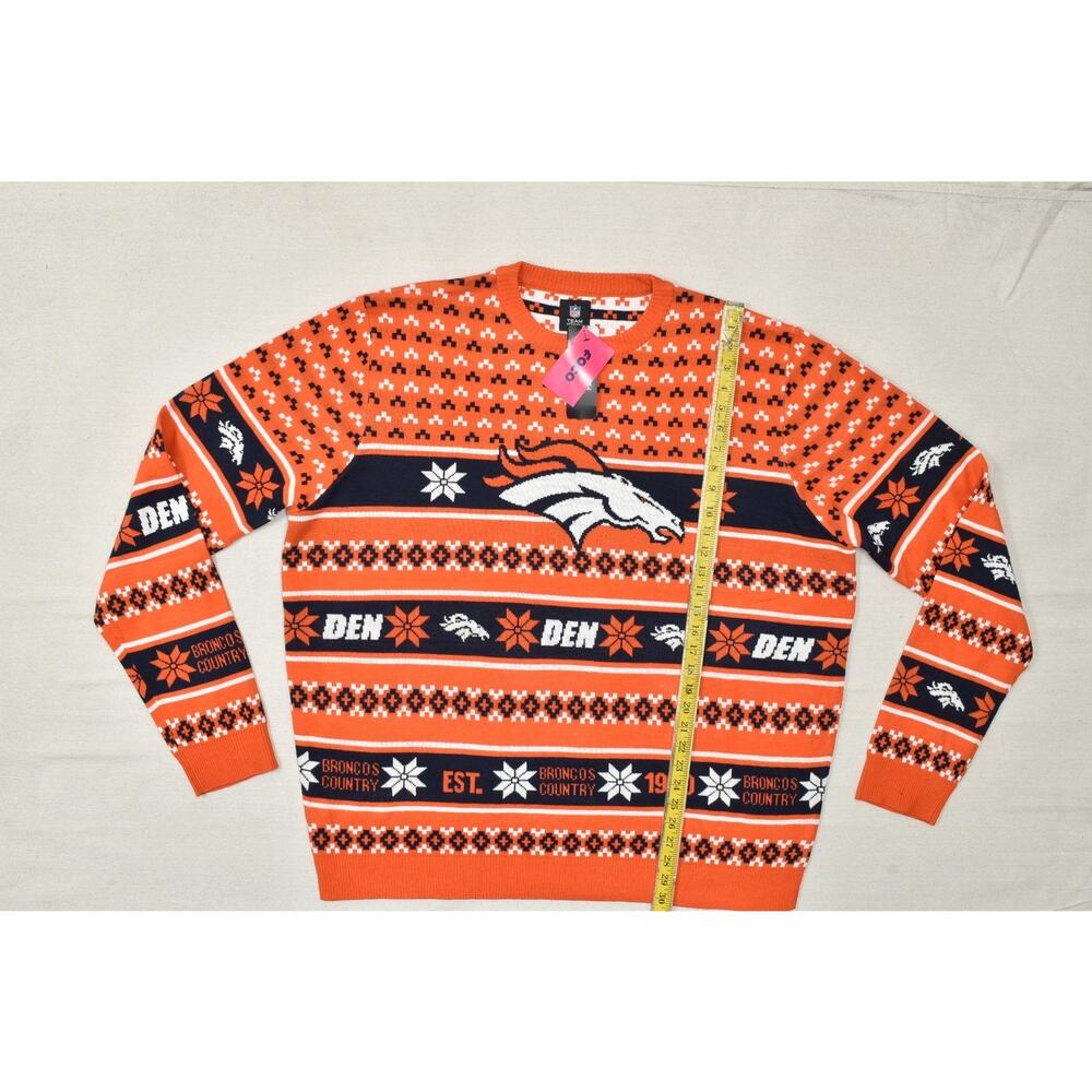 FOCO NFL Denver Broncos Men's 2XL Ugly Christmas Sweater Orange Navy Blue New - Picture 3 of 8